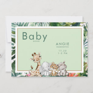 Invitation Baby shower d'animaux de la Jungle de Mint Foliage