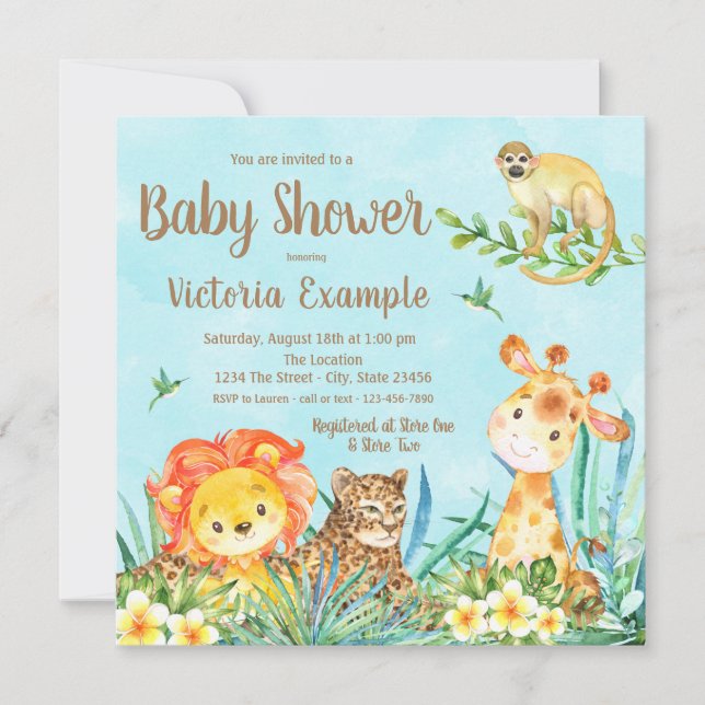 Invitation Baby shower d'animaux de la Jungle Safari (Devant)