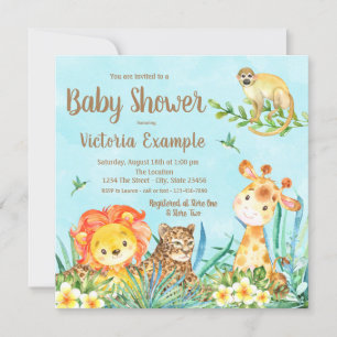 Invitation Baby shower d'animaux de la Jungle Safari