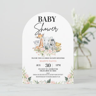 Invitation Baby shower d'animaux de Safari à fleurs roses