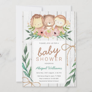 Invitation Baby shower d'animaux floraux rustiques