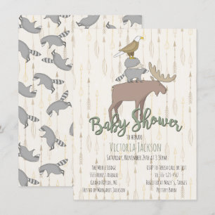 Invitation Baby shower d'animaux rustiques en bois