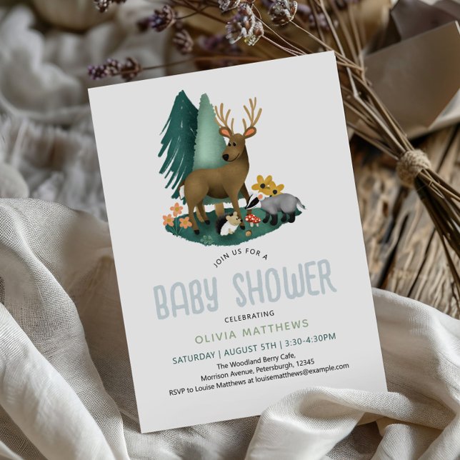 Invitation Baby shower d'animaux rustiques en bois (Créateur téléchargé)