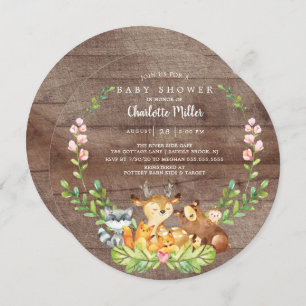 Invitation Baby shower d'animaux rustiques en bois