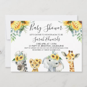 Invitation Baby shower d'animaux Safari Floral Jaune