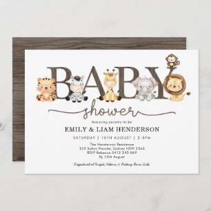 Invitation Baby shower d'animaux sauvages de la jungle sauvag