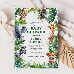Invitation Baby shower d'animaux tropicaux de la Jungle migno
