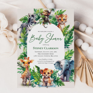 Invitation Baby shower d'animaux tropicaux de la Jungle migno