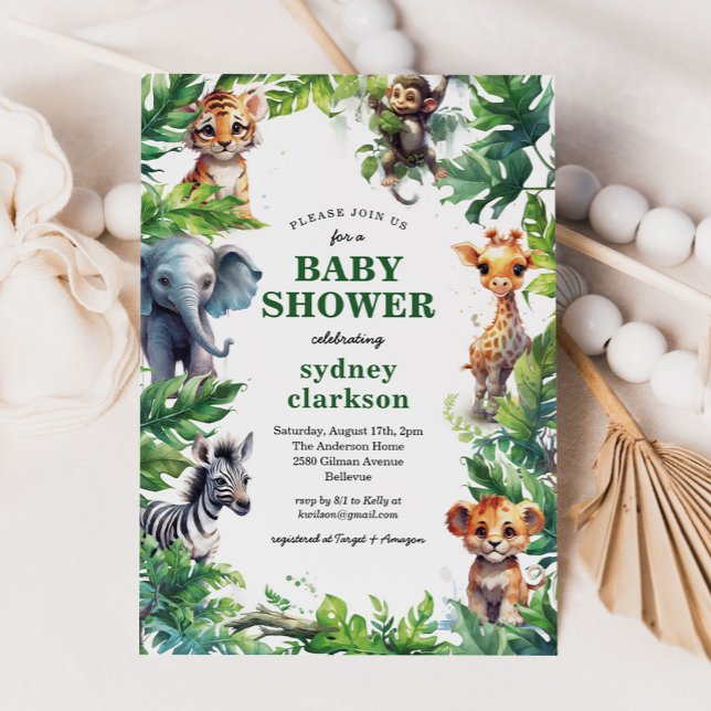 Invitation Baby shower d'animaux tropicaux de la Jungle migno (Créateur téléchargé)