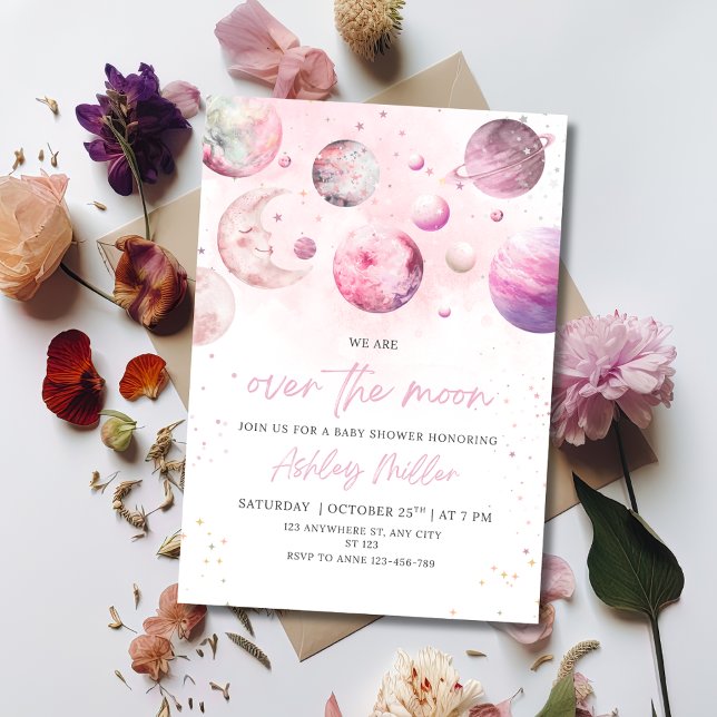 Invitation Baby Shower Dans La Lune Fille Astronaute (Créateur téléchargé)