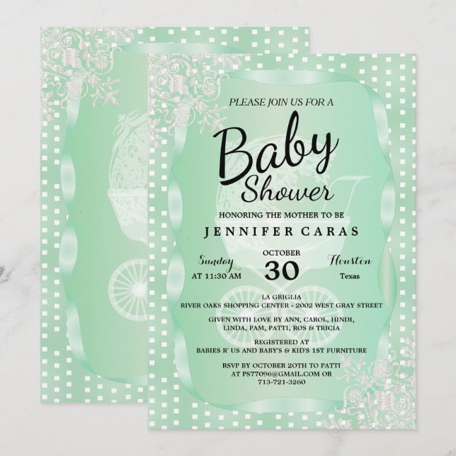 Invitation Baby shower dans un Elegant Mint Vert et Blanc (Devant / Derrière)