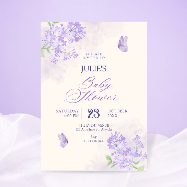 Invitation Baby shower dans un jardin fleuri violet (Créateur téléchargé)