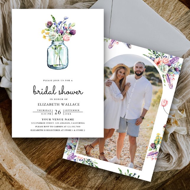 Invitation Baby Shower dans un pot Mason avec des fleurs sauv (Créateur téléchargé)
