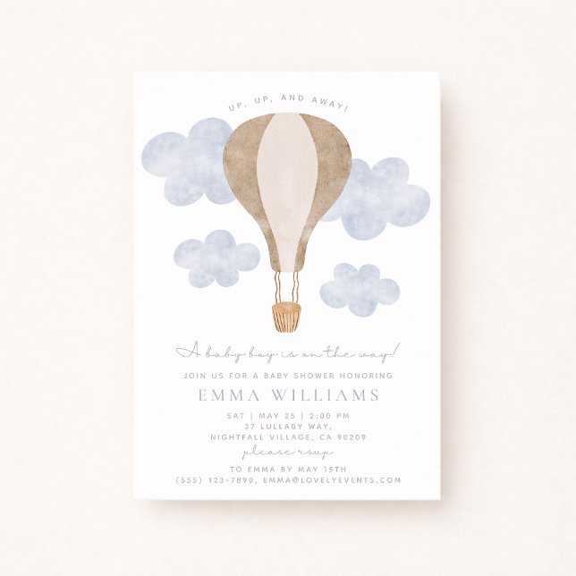 Invitation Baby shower d'aquarelle à ballon à air  (Créateur téléchargé)