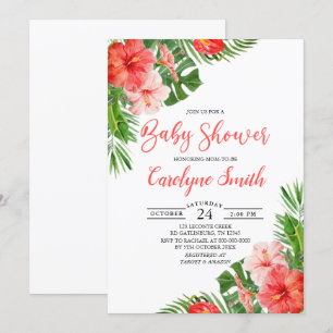 Invitation Baby shower d'aquarelle à cadre floral tropical