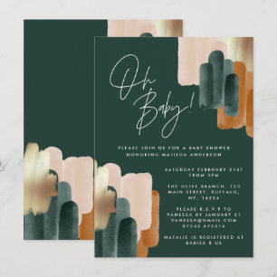Invitation Baby shower d'aquarelle abstrait en terre cuite ve