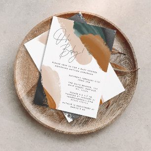 Invitation Baby shower d'aquarelle abstrait en terre cuite ve