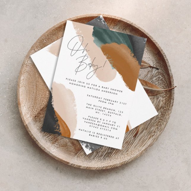 Invitation Baby shower d'aquarelle abstrait en terre cuite ve (Créateur téléchargé)