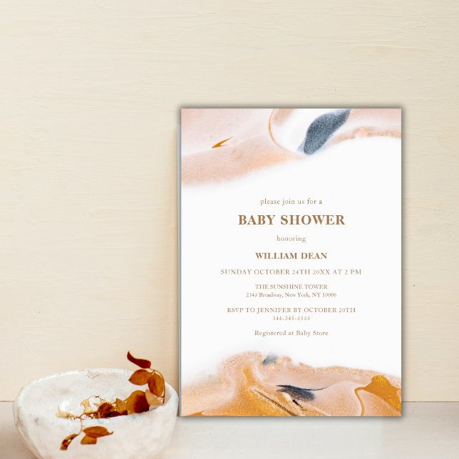 Invitation Baby shower d'aquarelle Abstrait rustique moderne (Rustic Modern Abstract Watercolor Baby Shower Invitation)