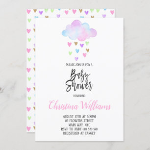 Invitation Baby shower d'aquarelle arc-en-ciel de pluie nuage