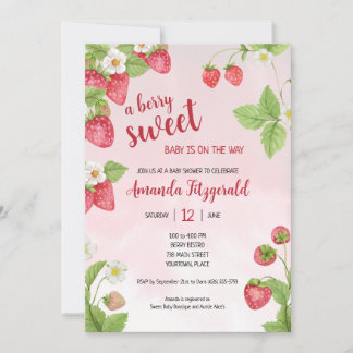 Invitation Baby shower d'aquarelle aux fraises sucrées