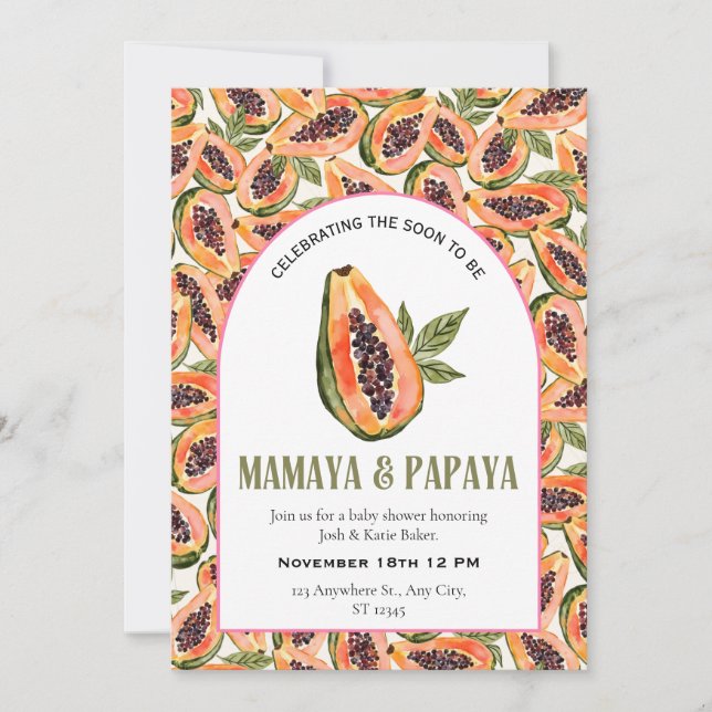 Invitation Baby shower d'aquarelle aux fruits de Papaya (Devant)
