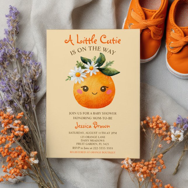 Invitation Baby shower d'aquarelle aux fruits orange Little C (Créateur téléchargé)