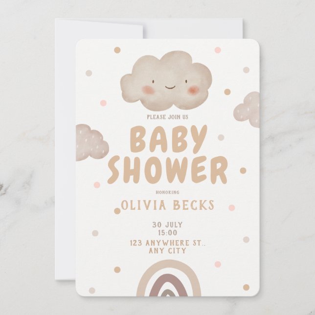 Invitation Baby shower d'aquarelle beige (Devant)