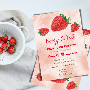 Invitation Baby shower d'aquarelle Berry Sweet Red Strawberry