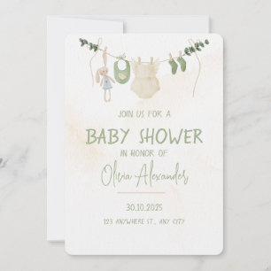Invitation Baby shower d'aquarelle blanc et beige