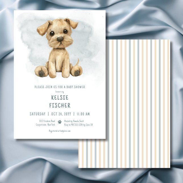 Invitation Baby shower d'aquarelle bleu chiot (Cute Puppy Blue Watercolor Baby Shower Invitation)