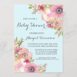 Invitation Baby shower d'aquarelle bleu clair