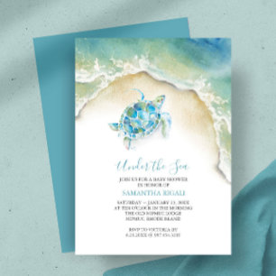Invitation Baby shower d'aquarelle bleu de la tortue côtière