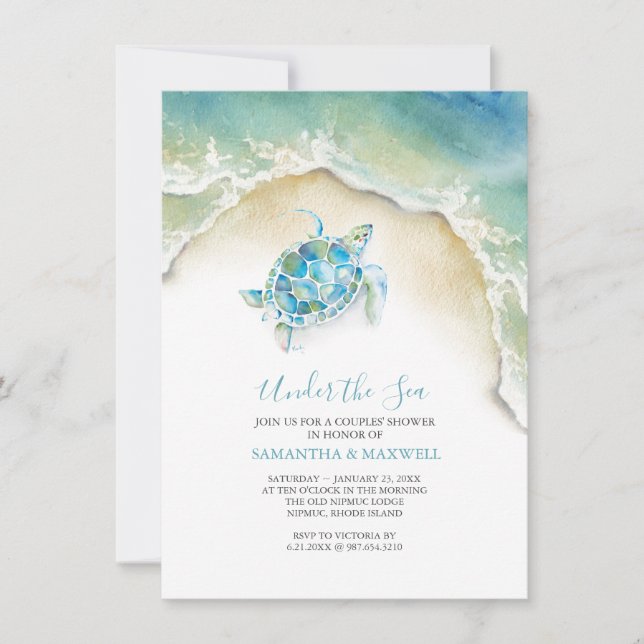 Invitation Baby shower d'aquarelle bleu de la tortue côtière (Devant)