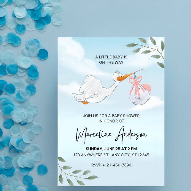 Invitation Baby shower d'aquarelle bleu et blanc (Créateur téléchargé)