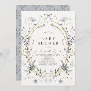 Invitation Baby shower d'aquarelle bleu Fleur sauvage