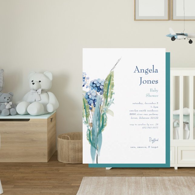 Invitation Baby shower d'aquarelle bleu Floral (Créateur téléchargé)