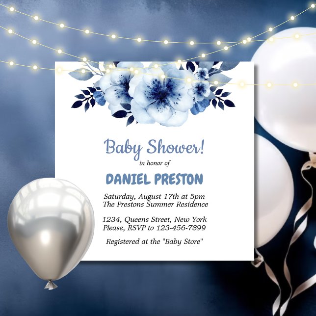 Invitation Baby shower d'aquarelle bleu foncé (Créateur téléchargé)