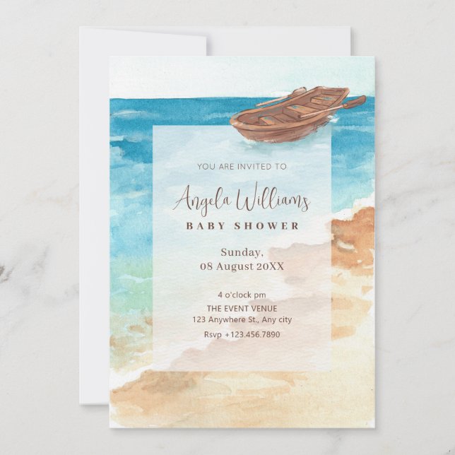 Invitation Baby shower d'aquarelle bleu mer (Devant)