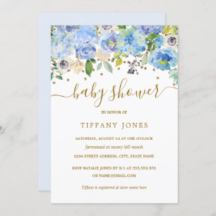 Invitation Baby shower d'aquarelle bleu or
