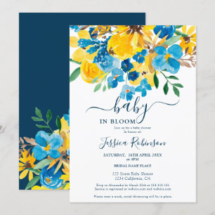 Invitation Baby shower d'aquarelle bleu rustique