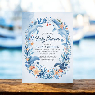 Invitation Baby shower d'aquarelle bleu sous la mer