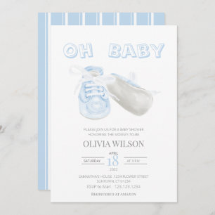 Invitation Baby shower d'aquarelle Blue Baby Bootie