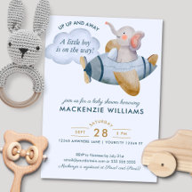 Baby shower d'aquarelle Blue Boy's Elephant Plane