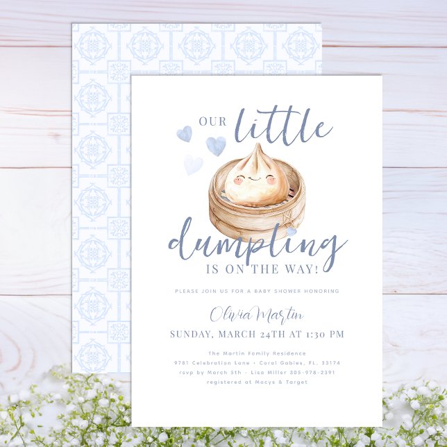 Invitation Baby shower d'aquarelle Blue Little Dumpling Invit (Blue Dumpling Baby Shower)