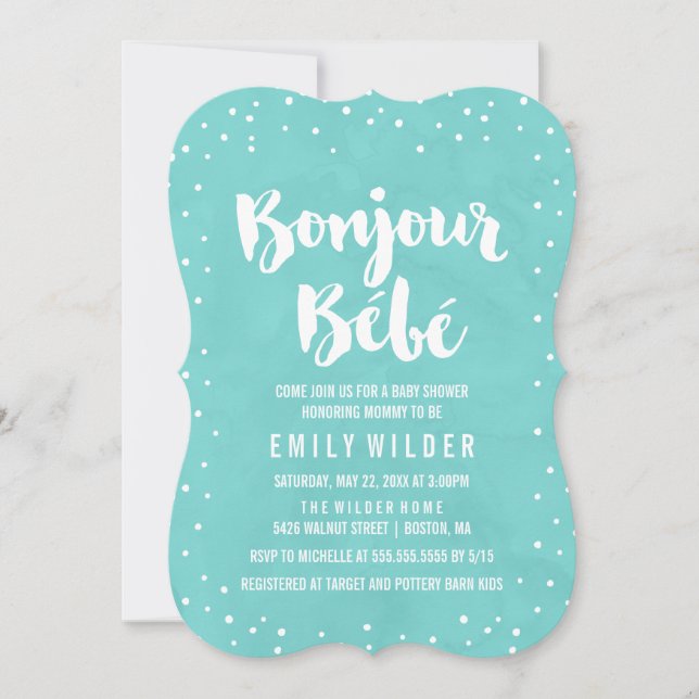 Invitation Baby shower d'aquarelle Bonjour Bebe (Devant)