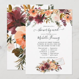 Invitation Baby shower d'aquarelle Bordo Peach par courrier