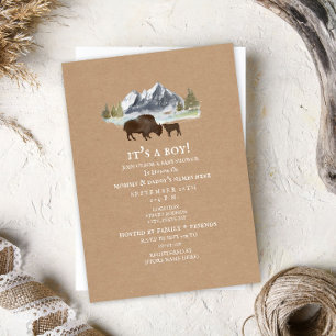 Invitation Baby shower d'aquarelle Buffalo Mama Mountains
