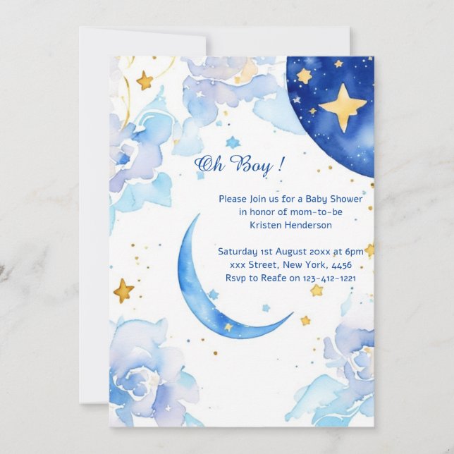Invitation Baby shower d'aquarelle céleste (Devant)