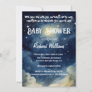 Invitation Baby shower d'aquarelle céleste étoilé